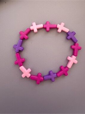 Colorful Cross Bead Stretch Bracelet - Pink & Purple